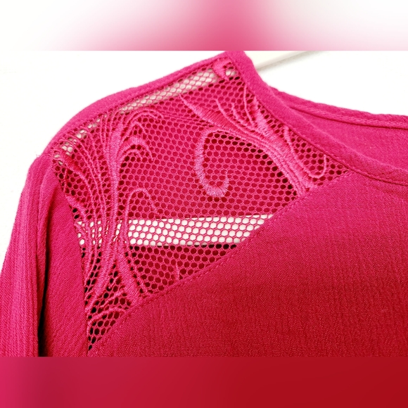 Lee Women's 100% Rayon Mesh Embriodered Boho Blouse Barbie Pink 1X - Picture 15 of 16
